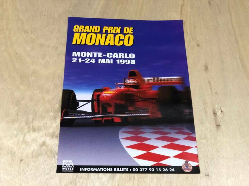 1998 FERRARI SCHUMACHER F1 MONACO GRAND PRIX RACE POSTER